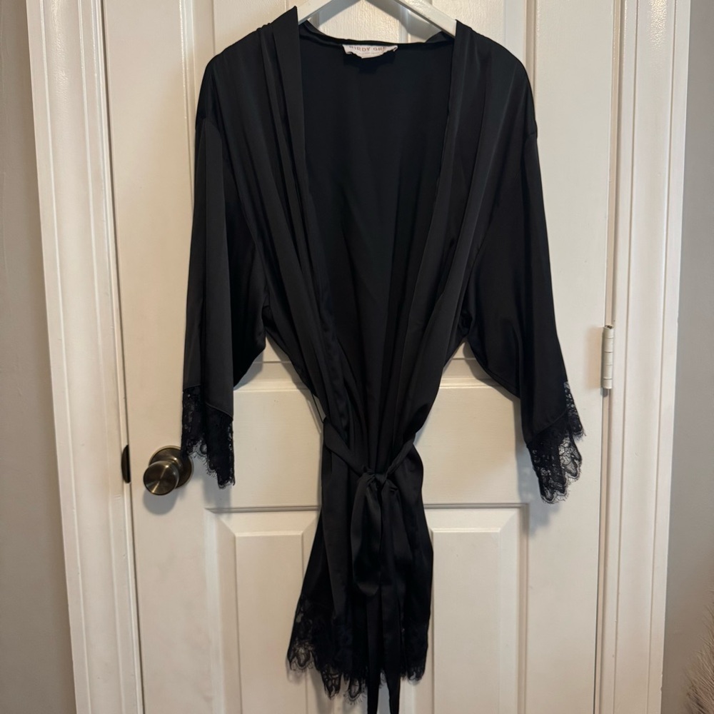 Birdy Grey Black Satin Lace Robe